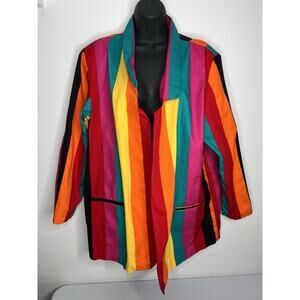 Vintage Rainbow Striped Open Blazer Lerner USA Retro Women’s Tag Size 16